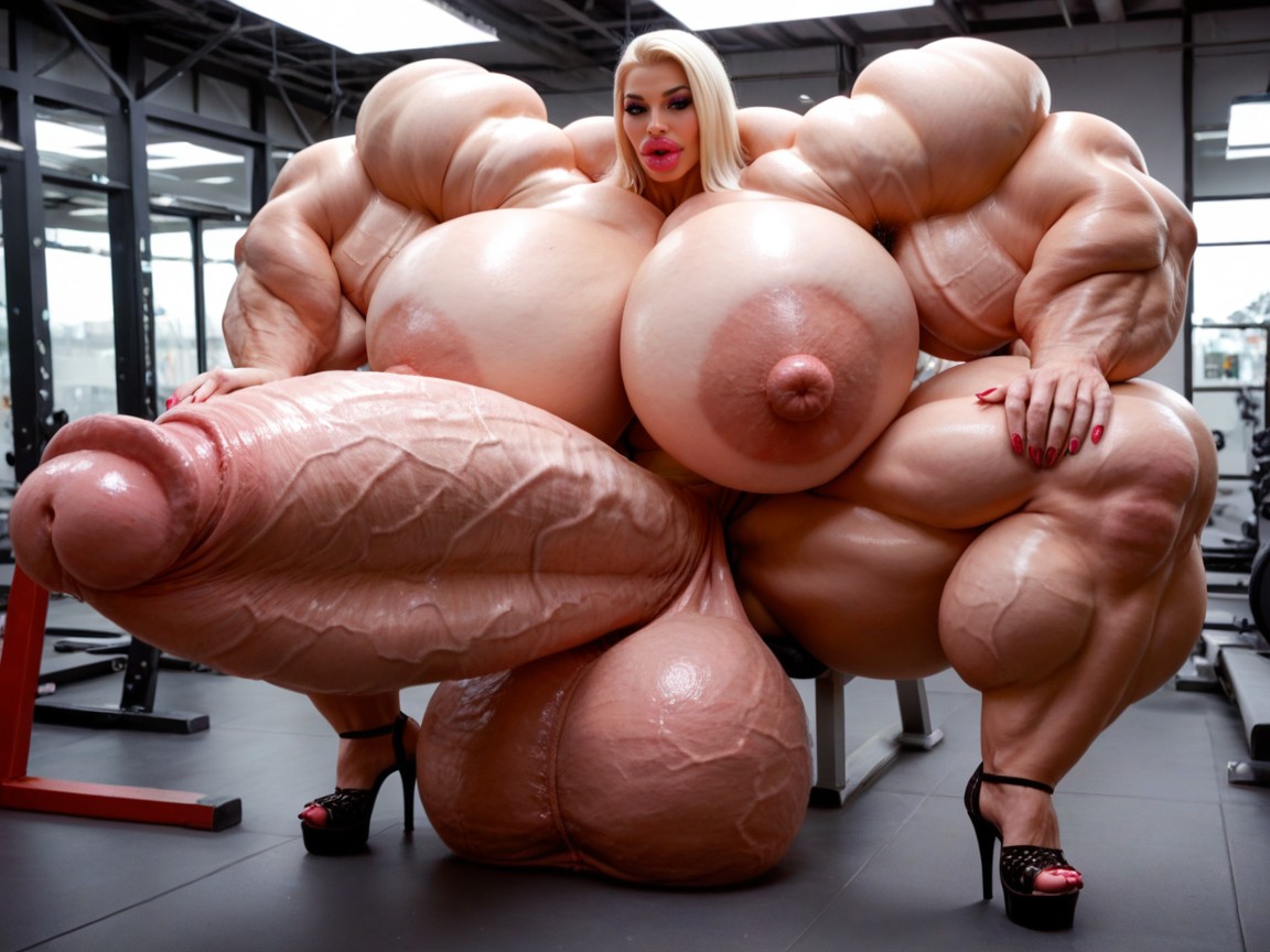 Naked, Hyper Gigantic Large Lips, Rounded Breast Shemale AI Porn