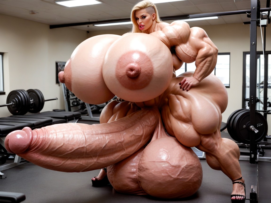 Hyper Gigantic Swollen Bimbo Lips, Hyper Gigantic Lips, Hyper Oversized Gigantic Girthy Penis Shemale AI Porn