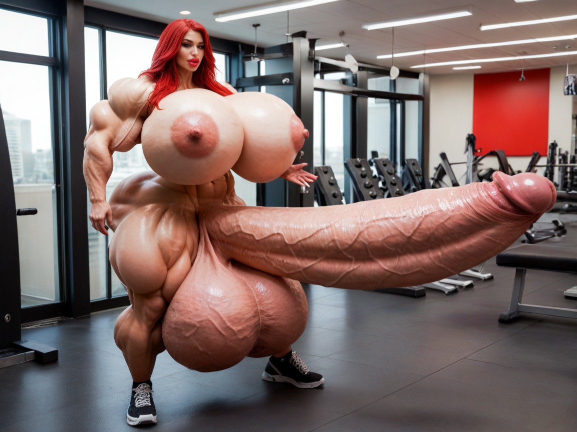 Hyper Gigantic Massive Biceps, Extremely Muscular, Hyper Absurdly Oversized Penis Shemale AI Porn