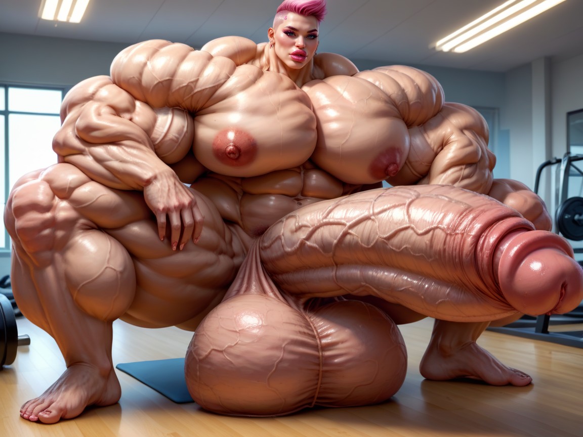 Hyper Absurdly Oversized Enormous Muscle, Gorgeous Face, Hyper Gigantic Abs Shemale AI Porn