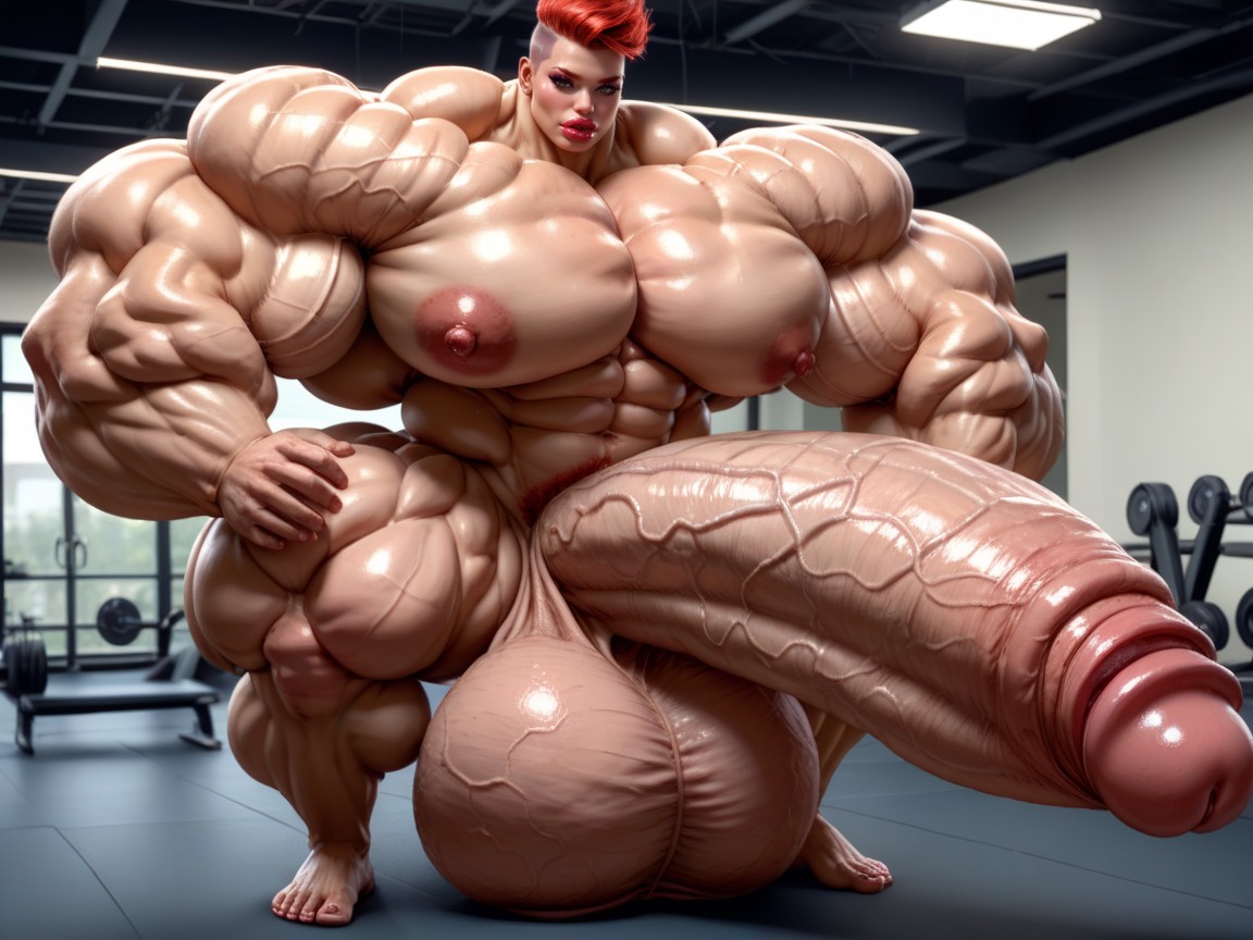 Hyper Absurdly Oversized Penis, Hyper Gigantic Massive Biceps, Hyper Bigger Muscle Growth Shemale AI Porn