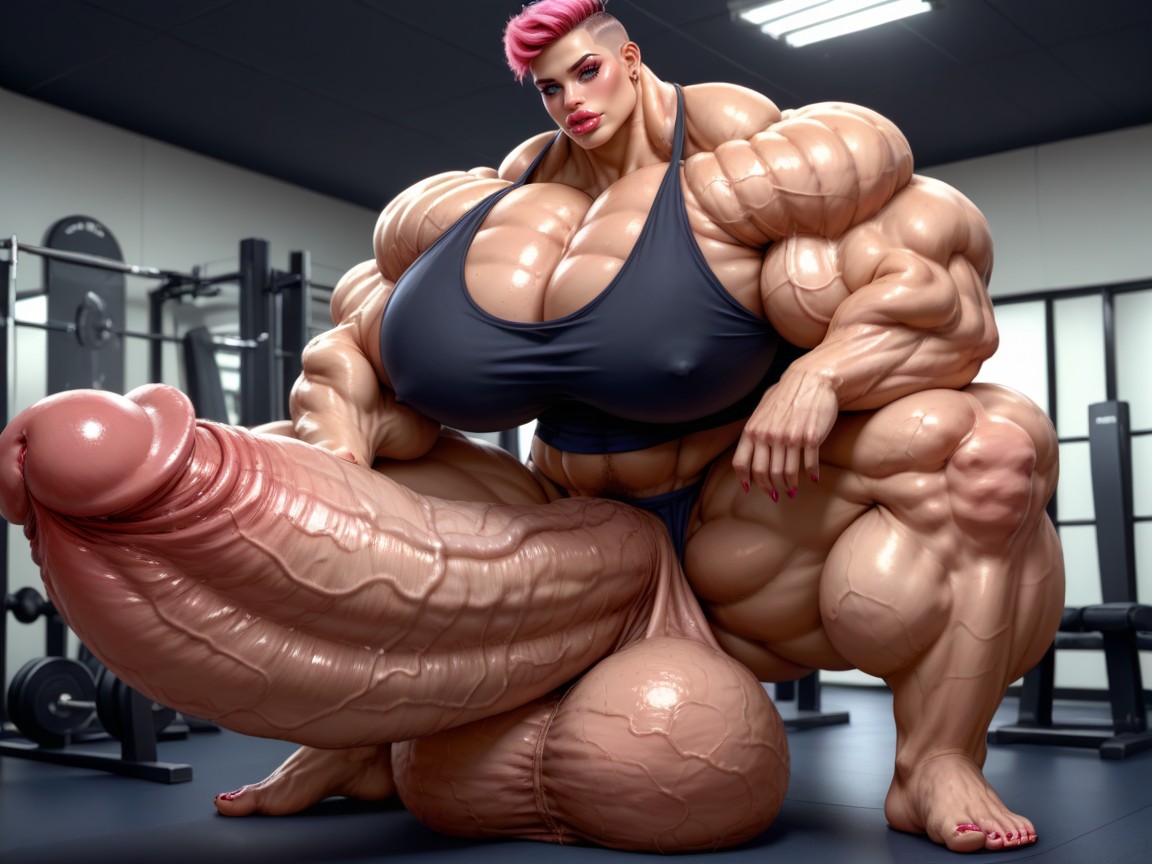 Hyper Gigantic Large Lips, Rounded Ass, Hyper Gigantic Balls Shemale AI Porn