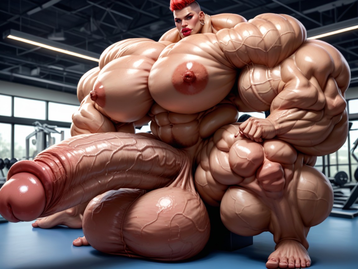 Hyper Long Penis, Balls Are Big Enough To Touch The Floor, Hyper Absurdly Oversized Penis Shemale AI Porn