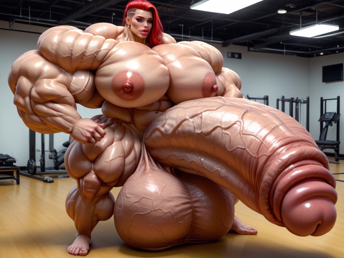 Buzzcut, Hyper Bigger Muscle Growth, Hyper Absurdly Oversized Enormous Muscle Shemale AI Porn