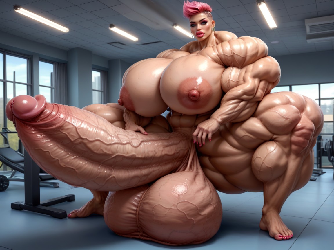 Full Body View, Extremely Muscular, Super Model Shemale AI Porn