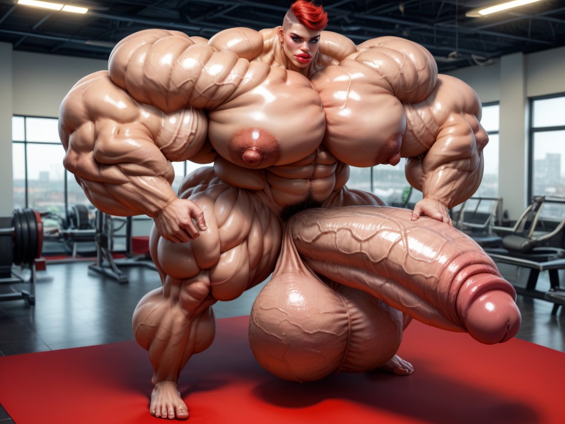 Muscle Women, Balls Are Big Enough To Touch The Floor, Hyper Gigantic Massive Biceps Shemale AI Porn