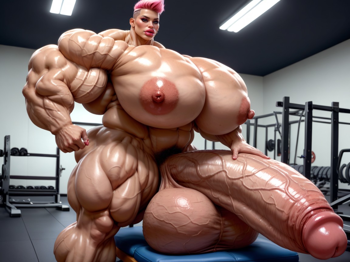 Super Model, Giant Bulging Penis, Hyper Long Penis Shemale AI Porn