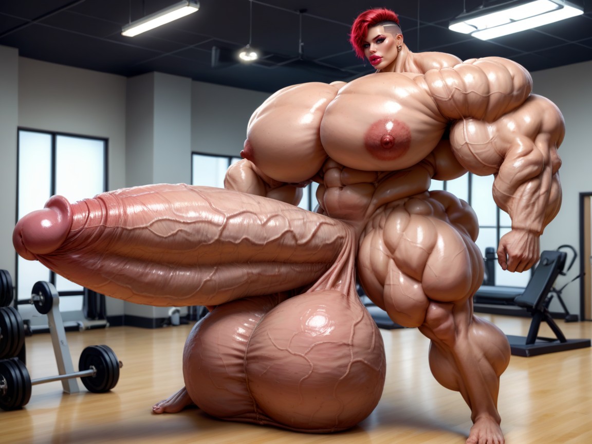 Hyper Gigantic Swollen Bimbo Lips, Hyper Absurdly Enormous Gigantic Muscle Women, Penis Is Just Way Too Gigantic Porno IA transsexuelle