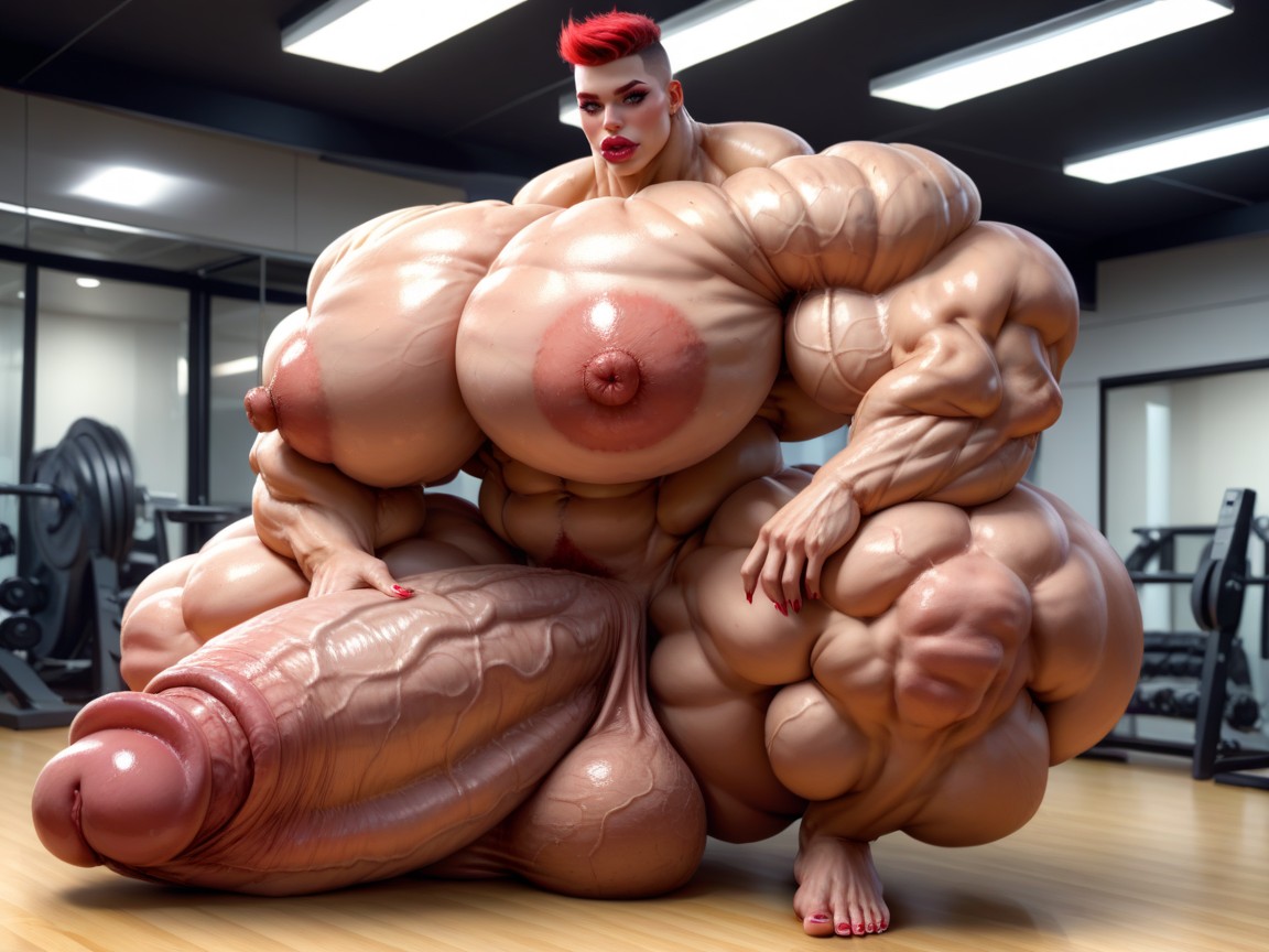 Buzzcut, Naked, Hyper Absurdly Oversized Penis Shemale AI Porn