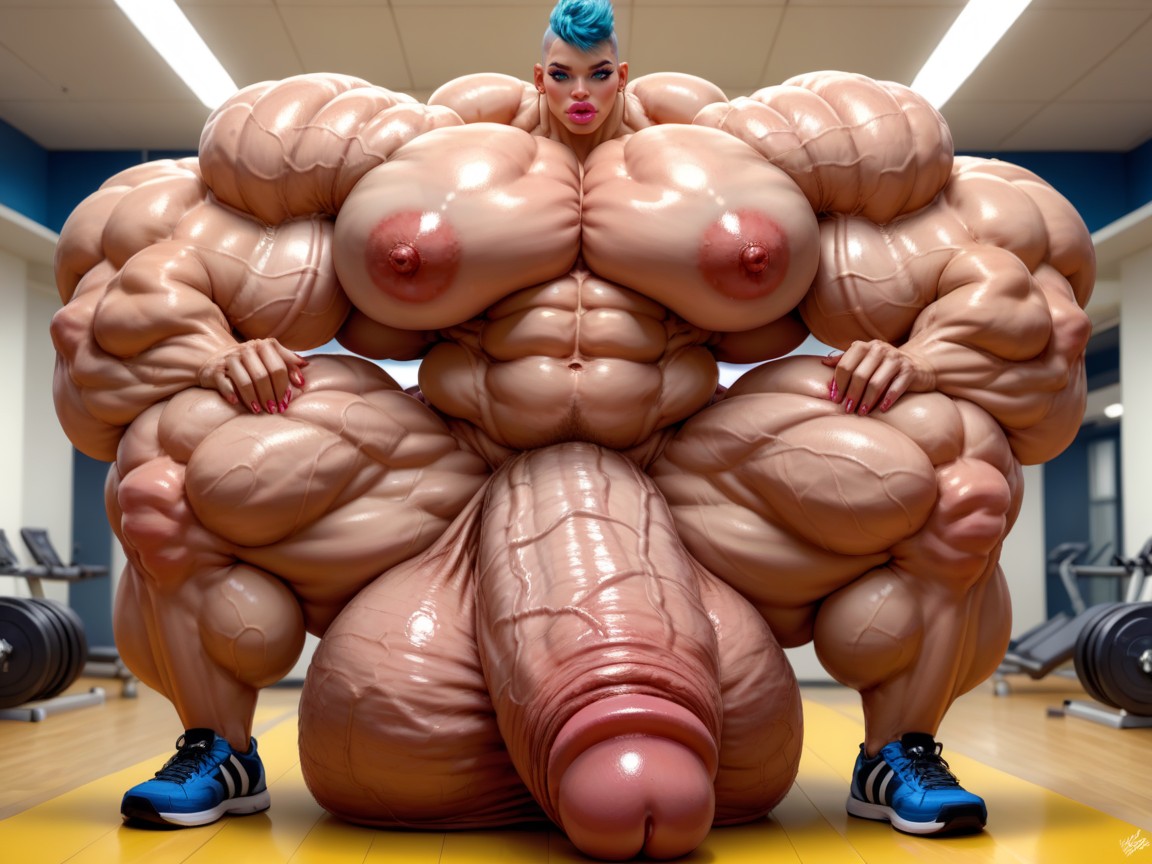 Hyper Gigantic Large Lips, Gorgeous Face, Hyper Oversized Muscle Porno IA transsexuelle