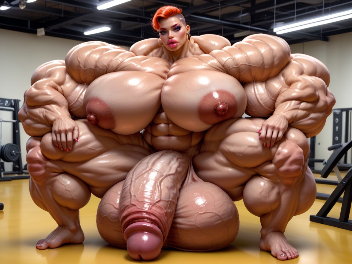 Buzzcut, Hyper Gigantic Abs, Penis Is Just Way Too Gigantic Shemale AI Porn