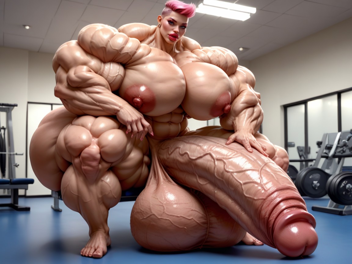 Hyper Gigantic Massive Biceps, Ultra Detailed Face, Naked Transfrau KI-Porno
