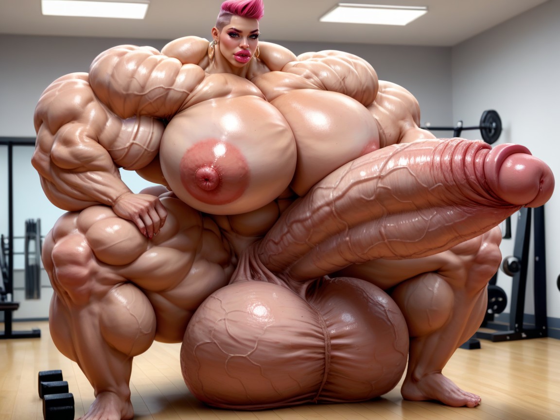 Super Model, Balls Are Big Enough To Touch The Floor, Hyper Gigantic Glans Shemale AI Porn