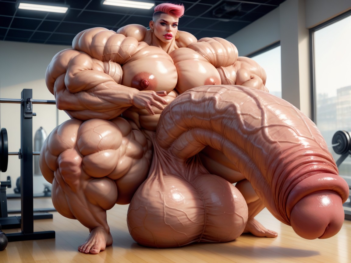 Hyper Oversized Gigantic Girthy Penis, Rounded Breast, Penis Bigger Than Body Shemale AI Porn