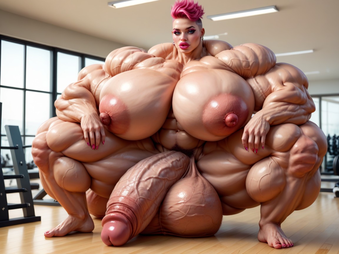 Hyper Absurdly Enormous Gigantic Muscle Women, Huge Veins On Penis, Balls Are Big Enough To Touch The Floor Shemale AI Porn