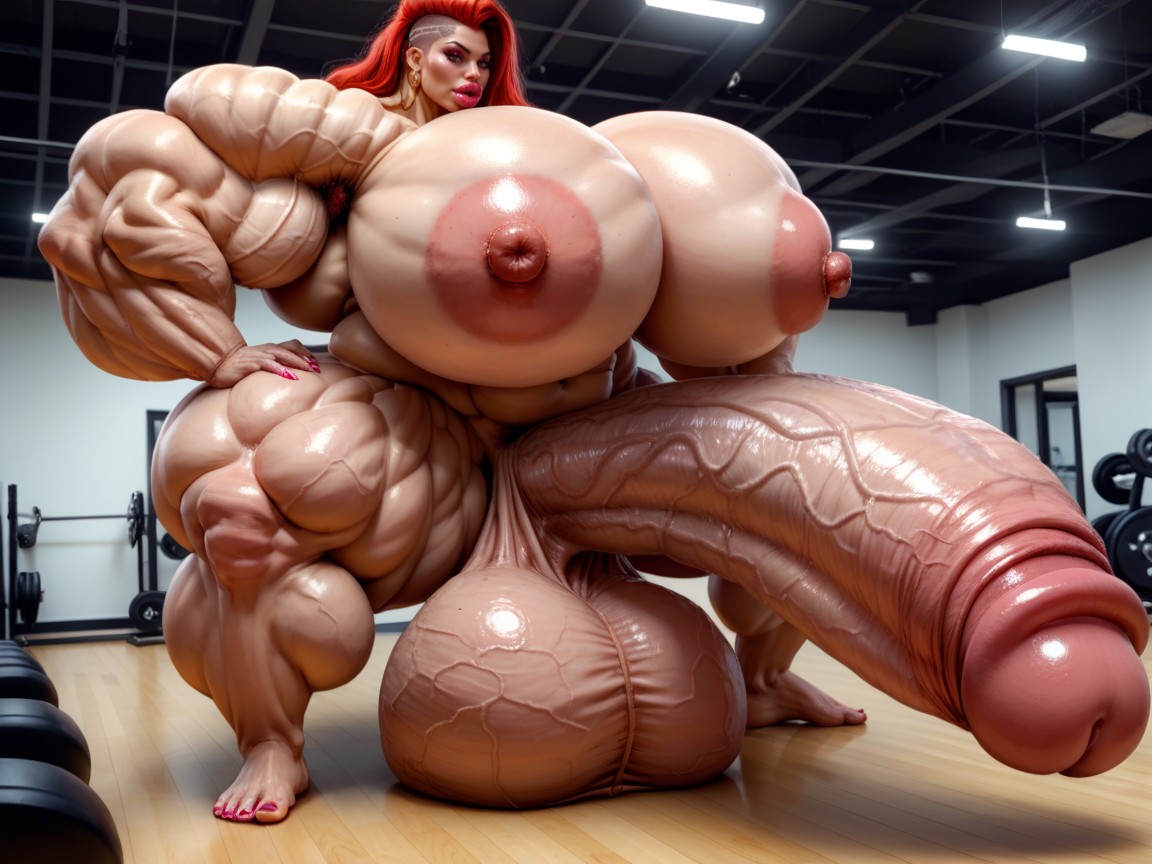 Hyper Gigantic Lips, Ultra Detailed Face, Pénis Plus Grand Que Le Corps Porno IA transsexuelle