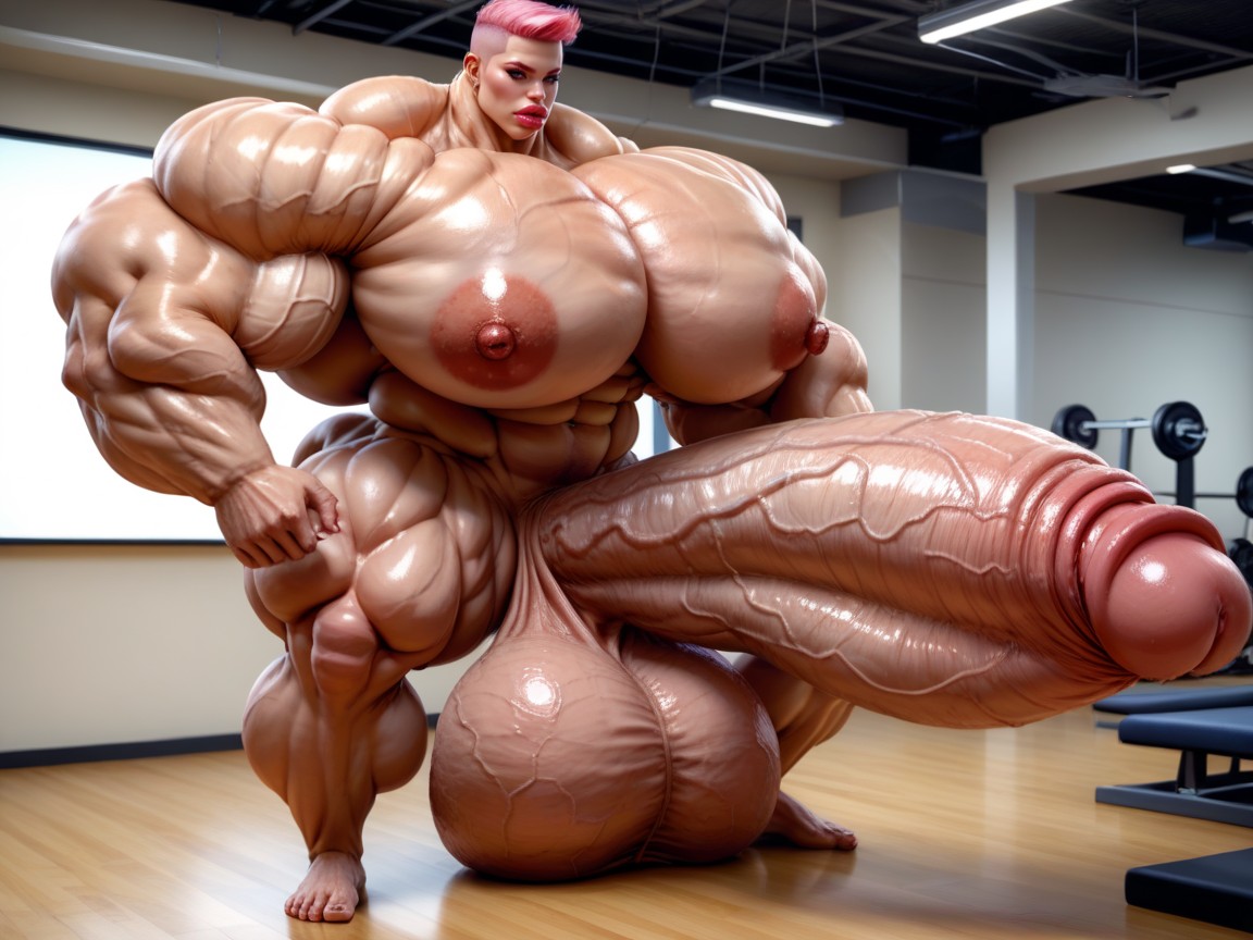 Gorgeous Face, Hyper Absurdly Gigantic Balls, Super Model Shemale AI Porn