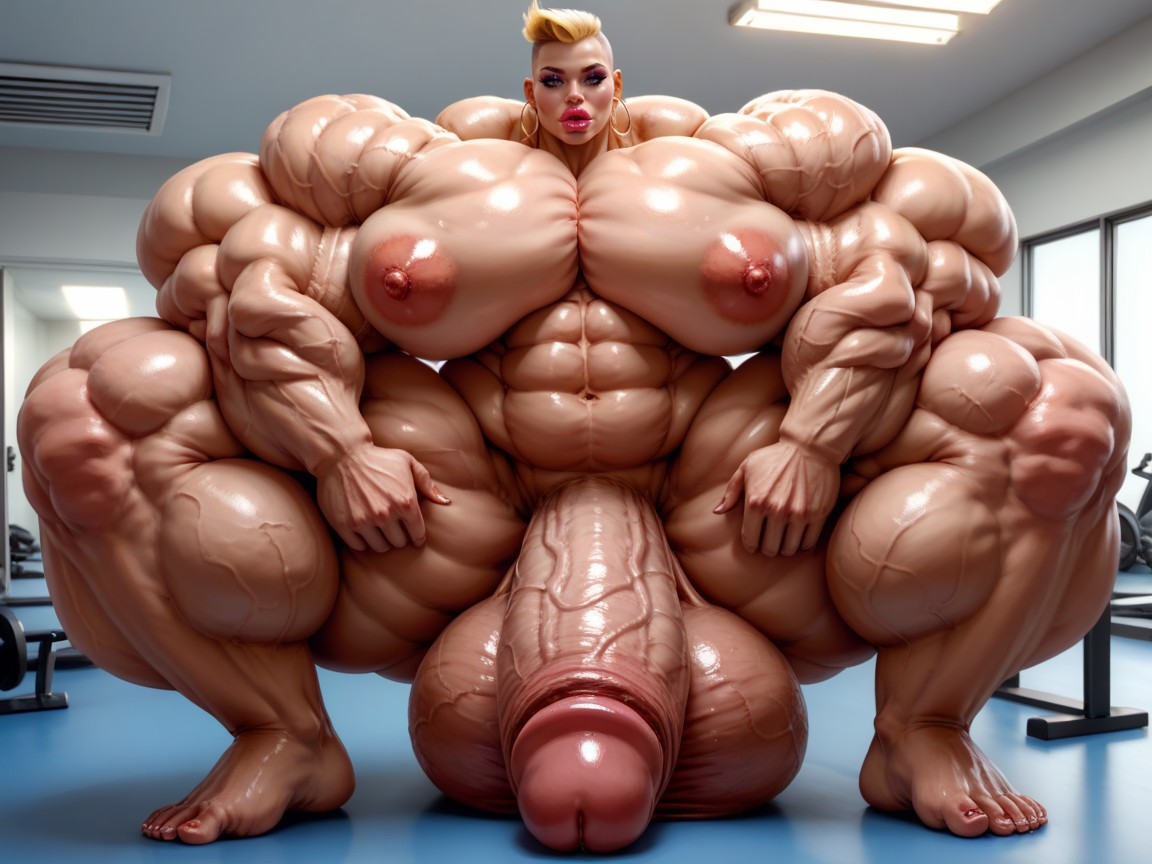 Balls Are Big Enough To Touch The Floor, Muscle Women, Hyper Muscle Growth Shemale AI Porn