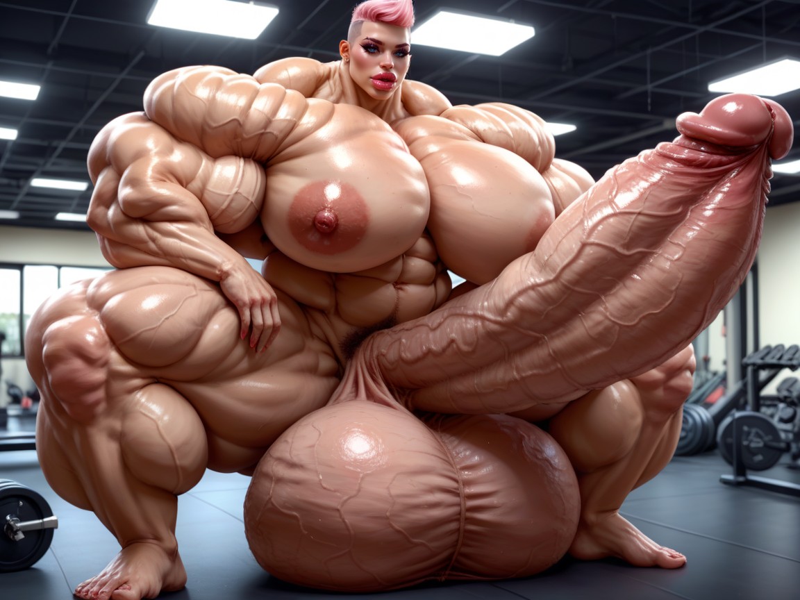 Balls Are Big Enough To Touch The Floor, Hyper Gigantic Glans, Hyper Gigantic Balls Shemale AI Porn