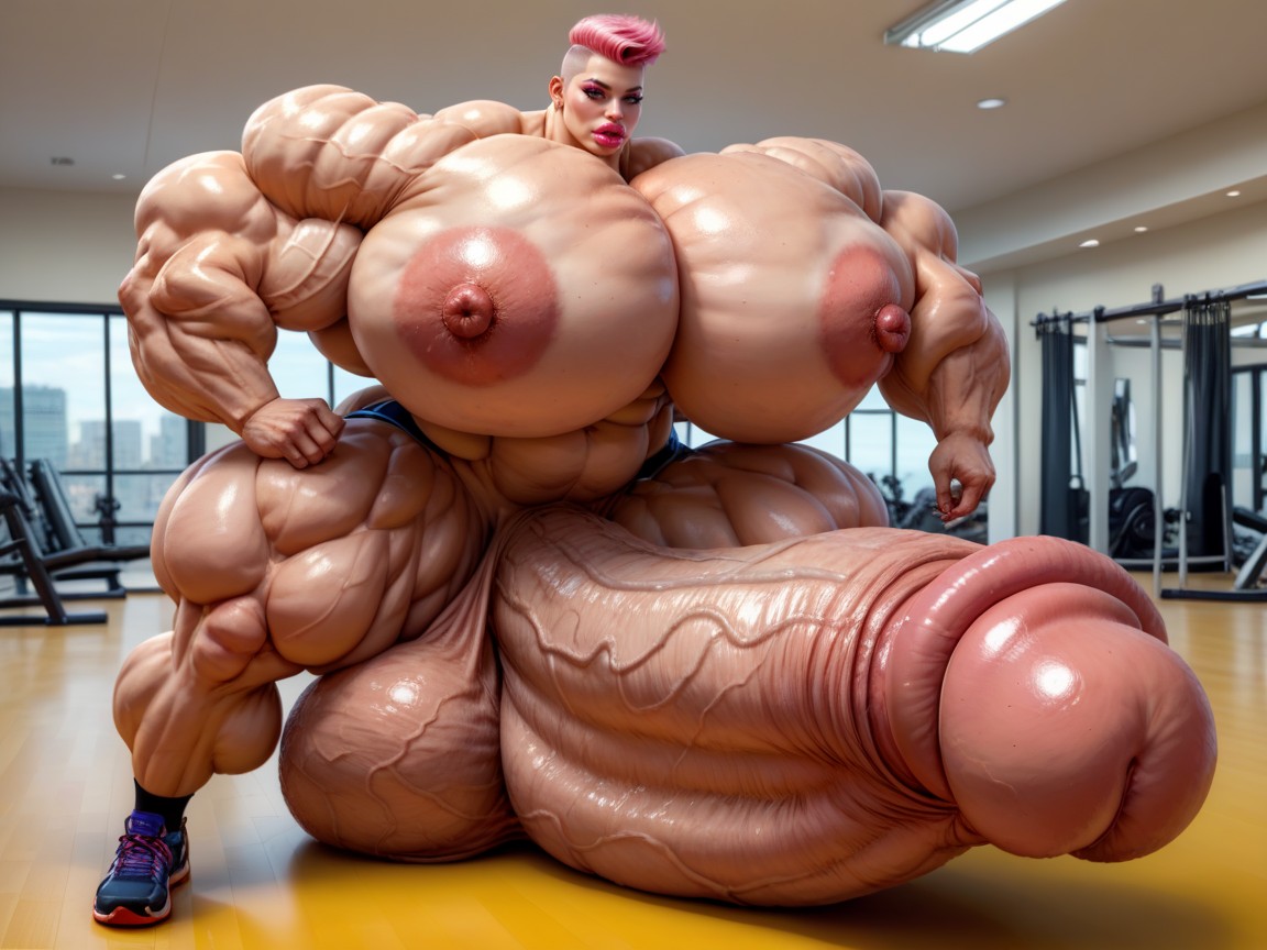 Hyper Gigantic Swollen Bimbo Lips, Hyper Gigantic Muscle Hips, Penis Bigger Then Torso Porno IA transsexuelle
