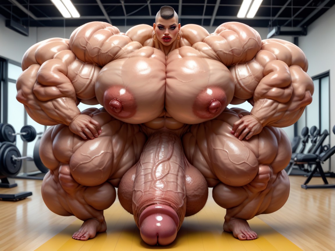 Hyper Gigantic Large Lips, Hyper Muscle Growth, Hyper Absurdly Oversized Enormous Gigantic Muscle Women Shemale AI Porn