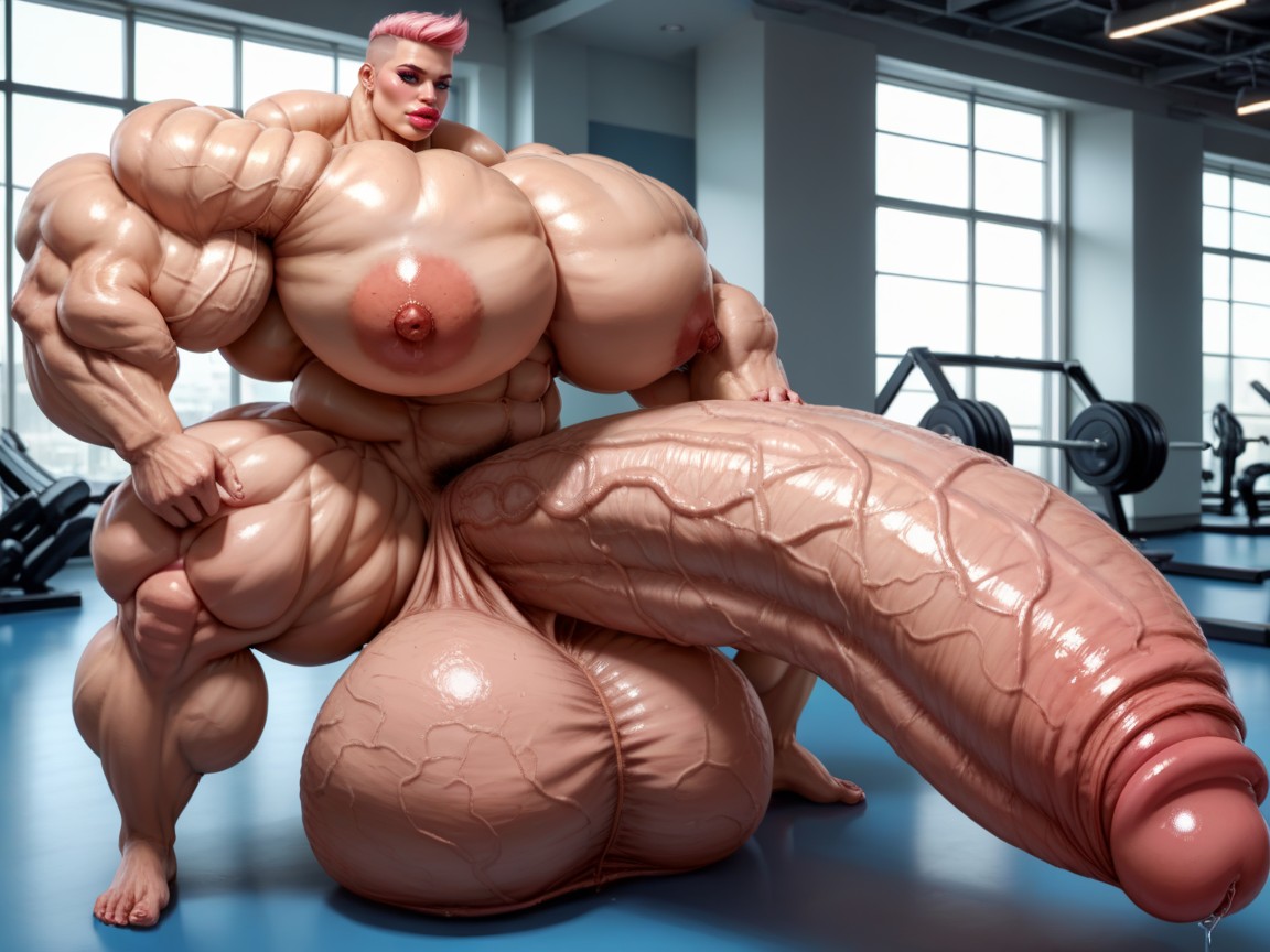 Full Body View, Penis Bigger Then Torso, Penis Is Just Way Too Gigantic Shemale AI Porn
