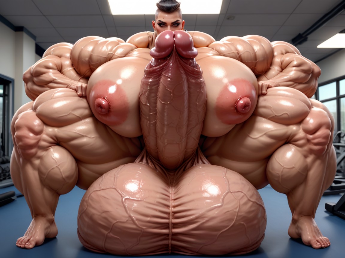 Hyper Gigantic Balls, Balls Are Big Enough To Touch The Floor, Hyper Gigantic Balls Shemale AI Porn