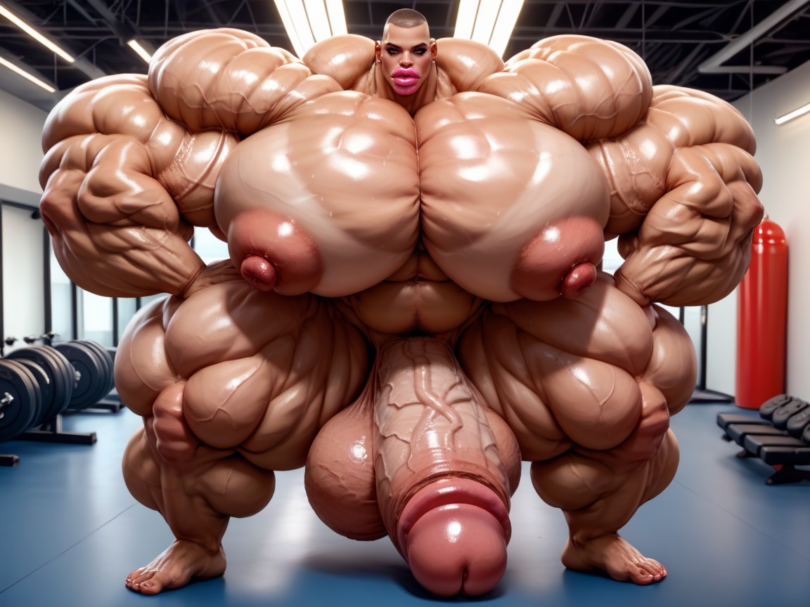 Ultra Detailed Face, Hyper Gigantic Muscle Hips, Hyper Gigantic Balls Shemale AI Porn