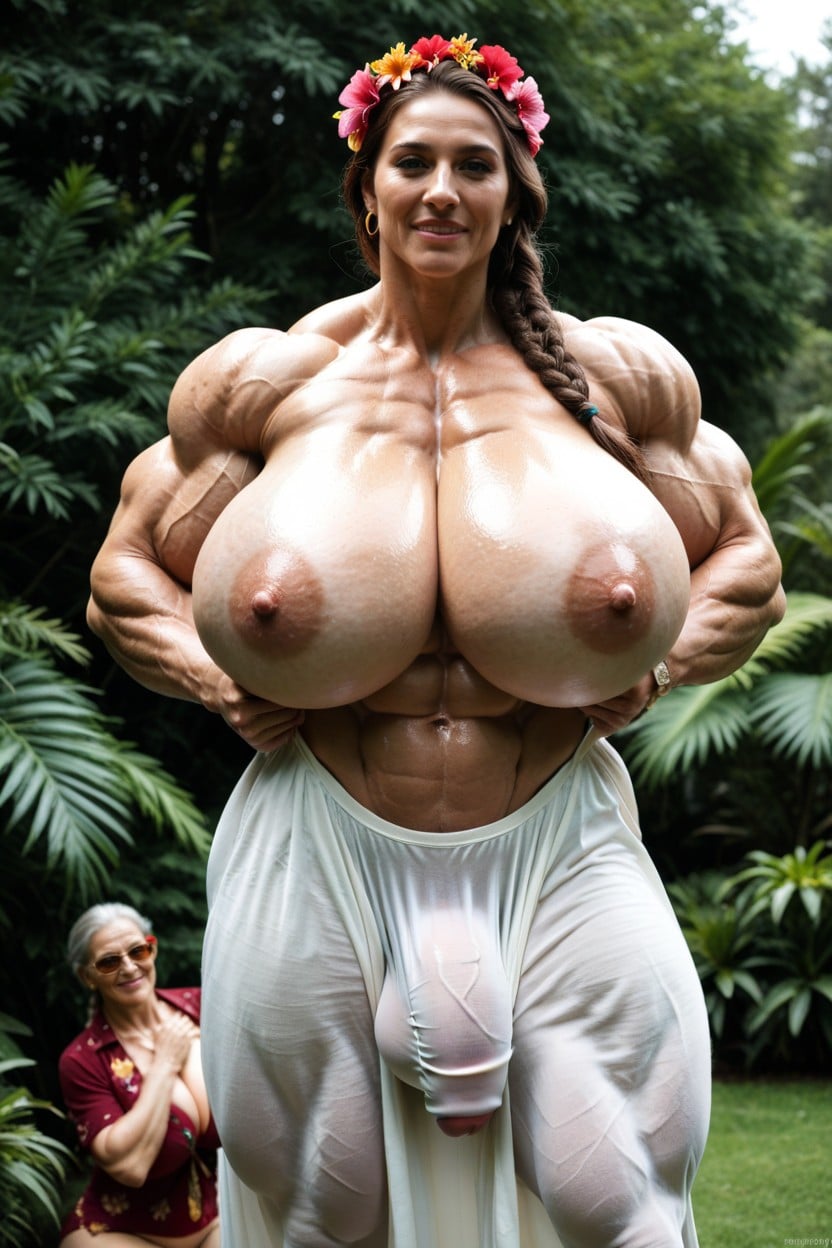 Extremely Muscular, Gigantic Scalene, Many People Around Shemale AI Porn
