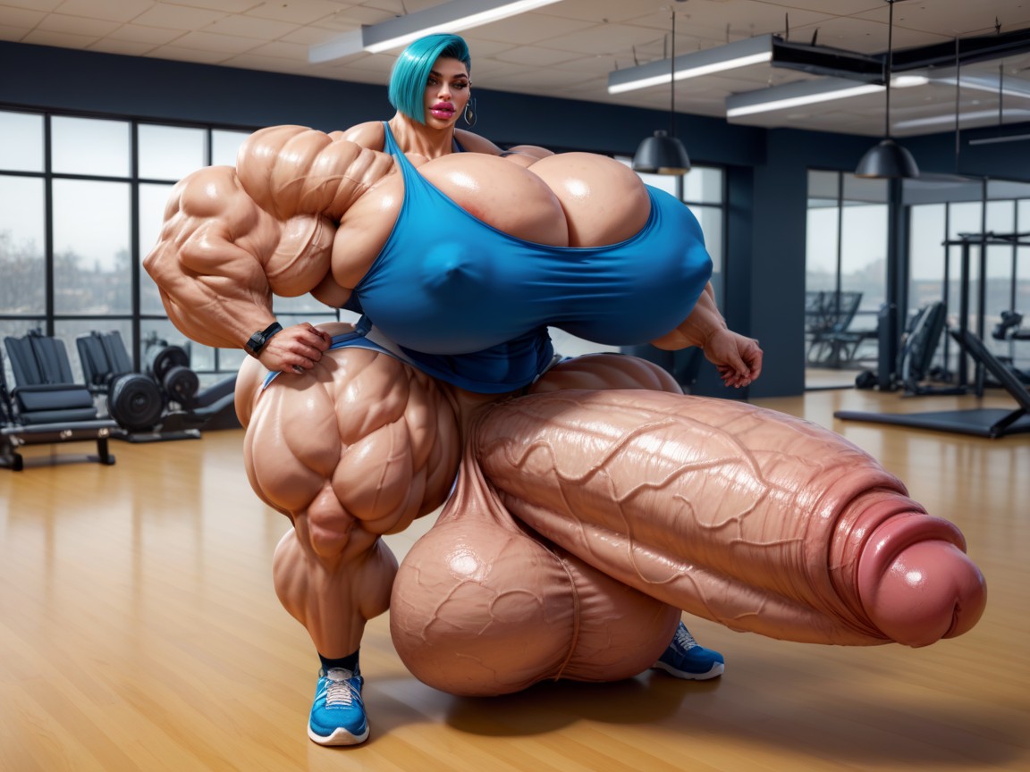 Rounded Breast, Hyper Gigantic Muscle Hips, Hyper Gigantic Swollen Bimbo Lips Shemale AI Porn