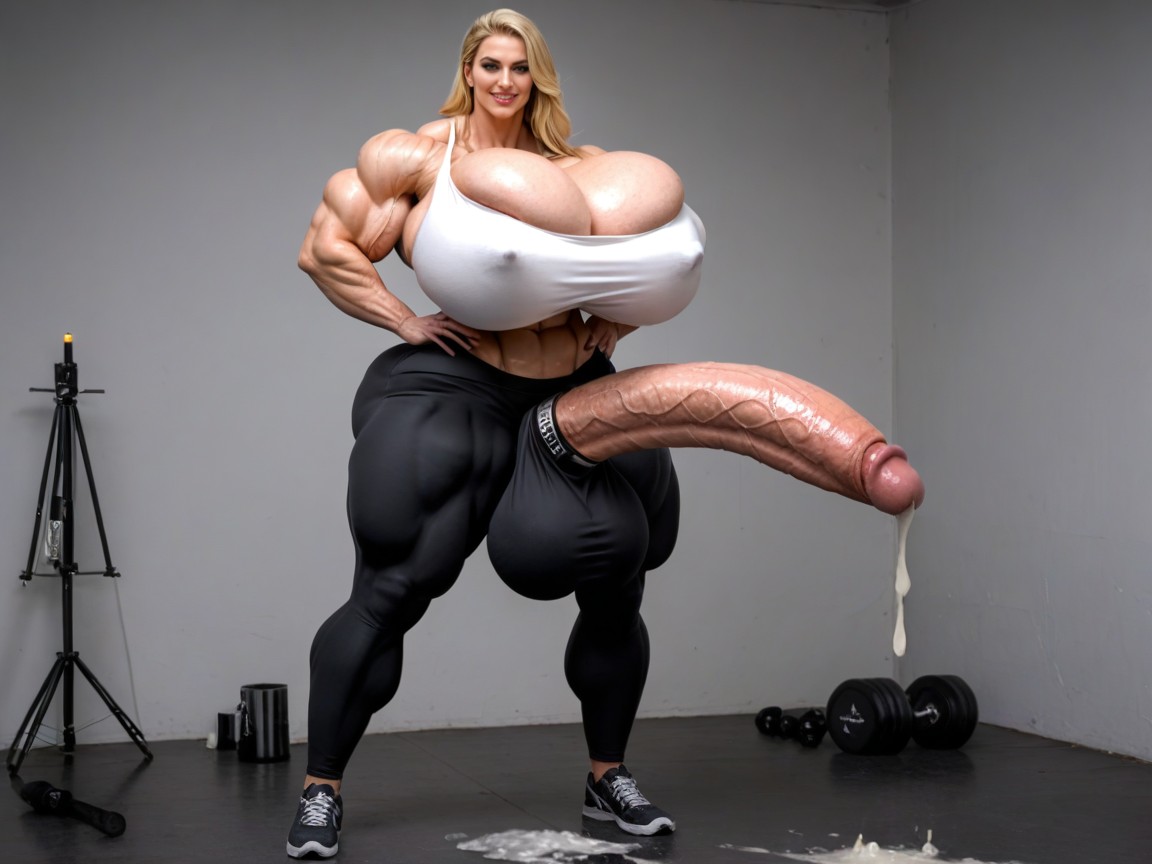 Front View, Blonde Hair, Hyper Cock Shemale AI Porn