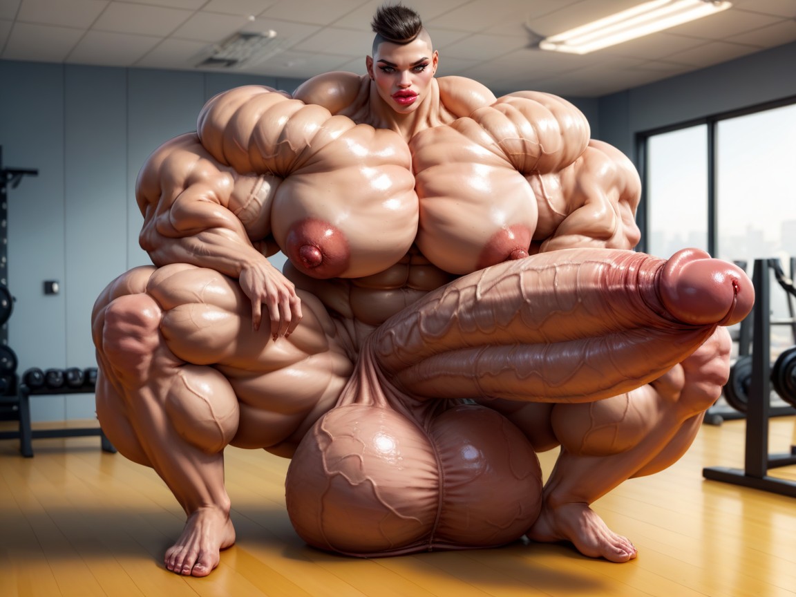 Hyper Oversized Penis, Huge Veins On Penis, Muscle Women Shemale AI Porn
