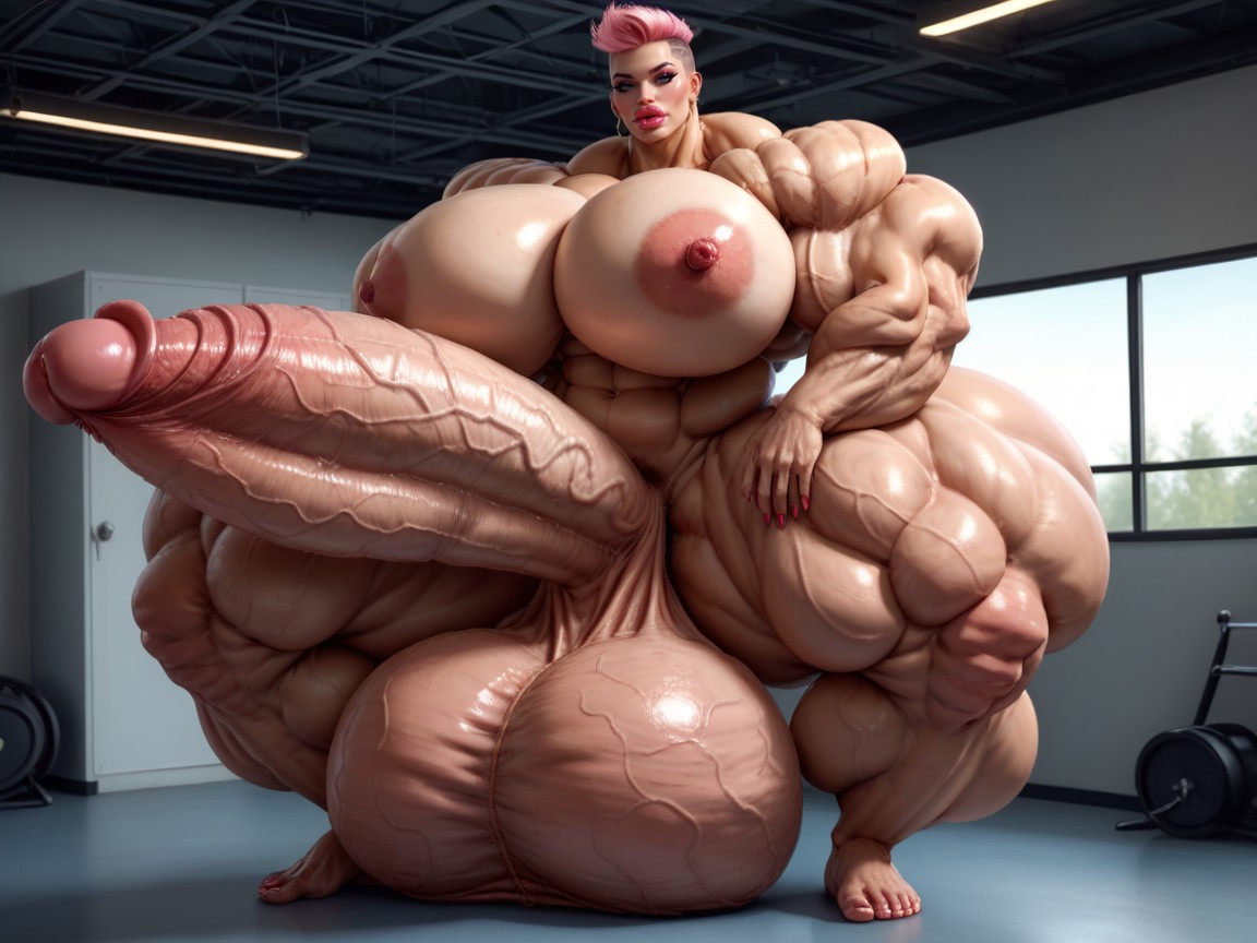 Hyper Absurdly Oversized Penis, Muscle Women, Hyper Gigantic Massive Biceps Shemale AI Porn