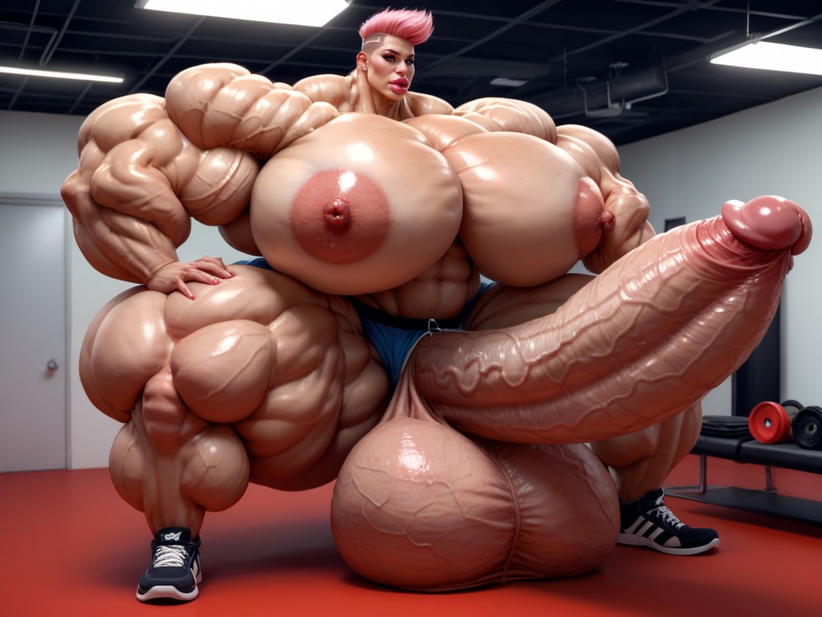 Hyper Gigantic Penis, Ultra Detailed Face, Hyper Absurdly Oversized Enormous Gigantic Muscle Women Porno IA transsexuelle