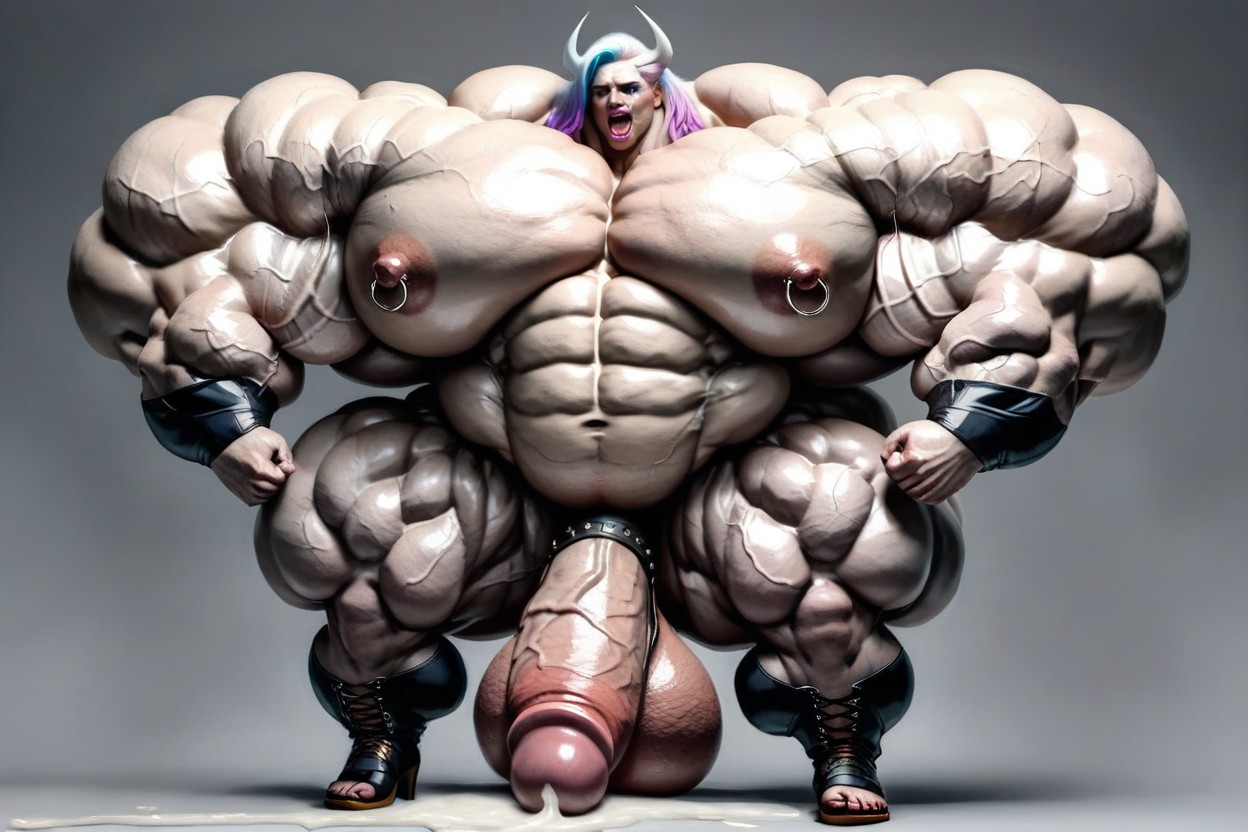 Gigantic Muscular Shoulders, Oiled Skin, 18+ Shemale AI Porn