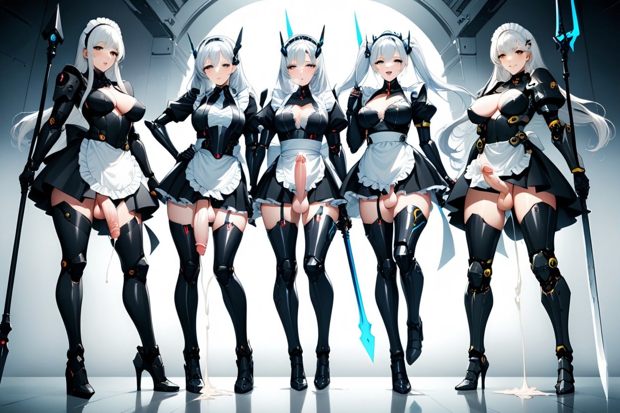 Armored Maid, Full Body, Glowing Blue Blade Shemale AI Porn