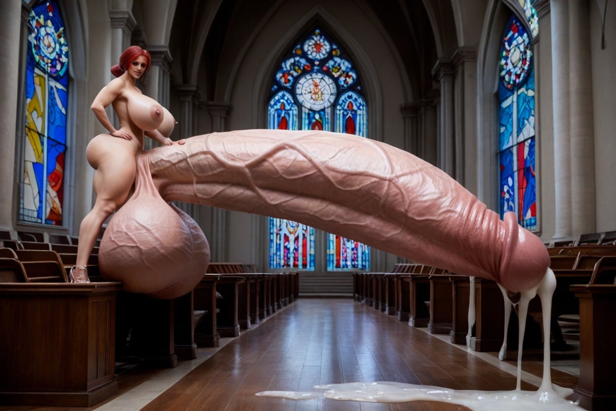 Hyper Swollen Balls, Side View, Gigantic Penis Shemale AI Porn