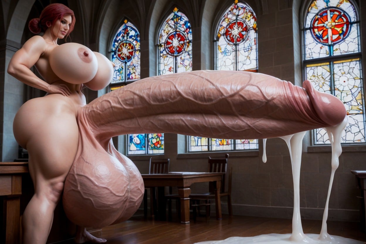 Hyper Thick Cock, Hyper Saggy Balls, Hyper Gigantic Balls Shemale AI Porn