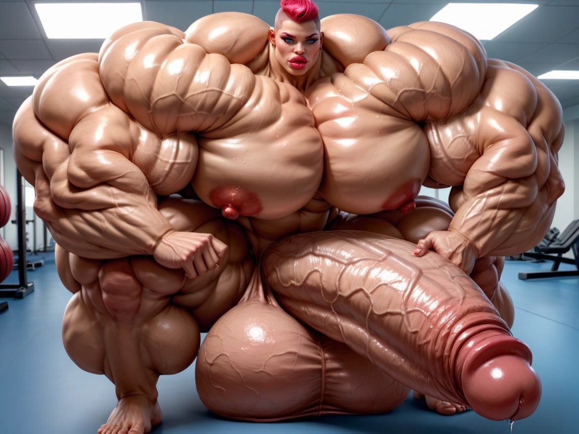 Huge Veins On Penis, Penis Bigger Then Torso, Hyper Absurdly Oversized Muscle Shemale AI Porn
