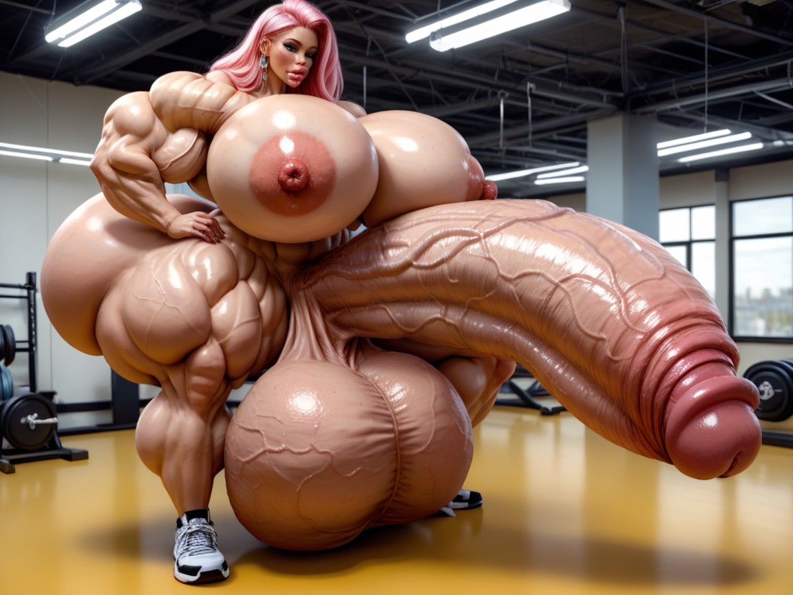 Hyper Gigantic Big Lips, Hyper Bimbo, Full Body View Shemale AI Porn
