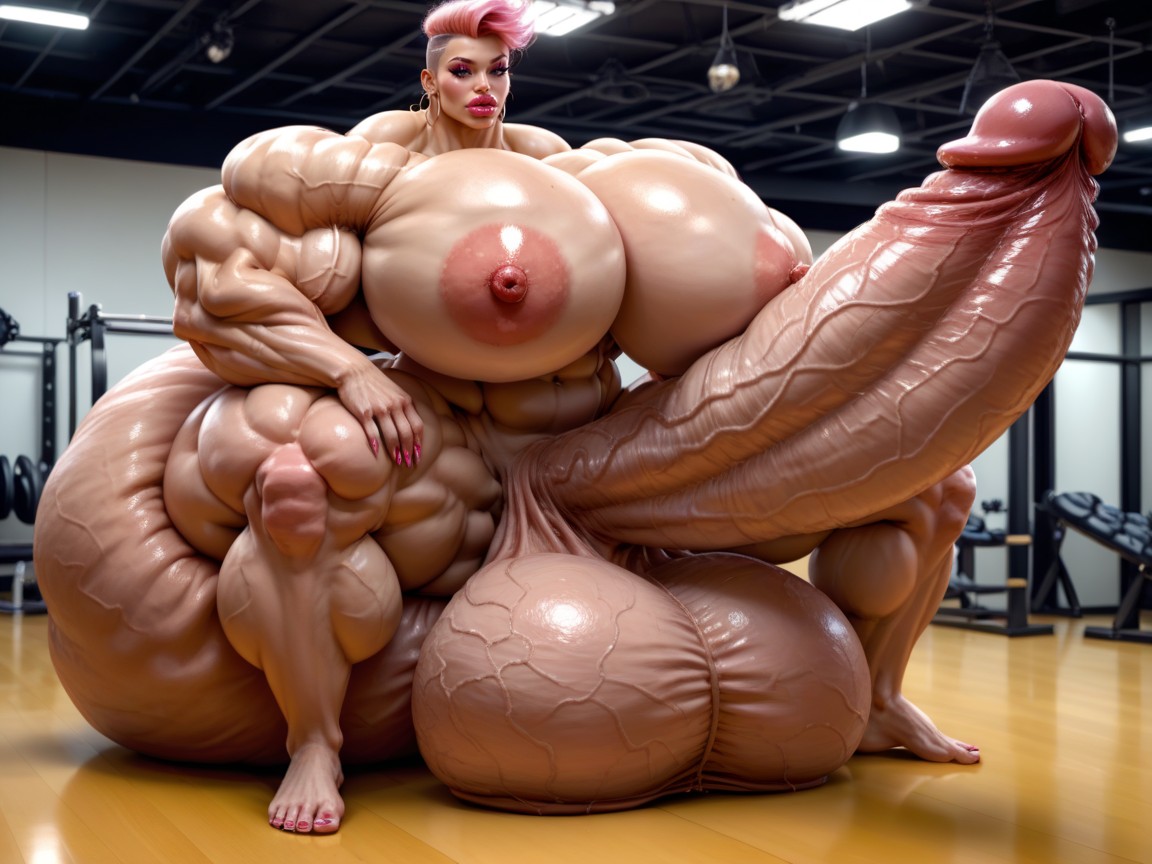 Hyper Absurdly Oversized Enormous Muscle Women, Hyper Gigantic Balls, Hyper Gigantic Balls Shemale AI Porn