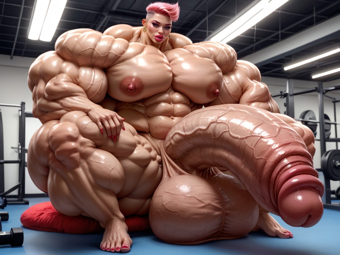 Penis Bigger Than Body, Buzzcut, Balls Are Big Enough To Touch The Floor Shemale AI Porn