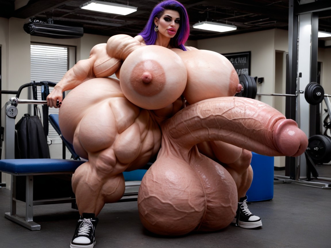 Ultra Detailed Face, Giant Bulging Penis, Large Hair Volume Shemale AI Porn
