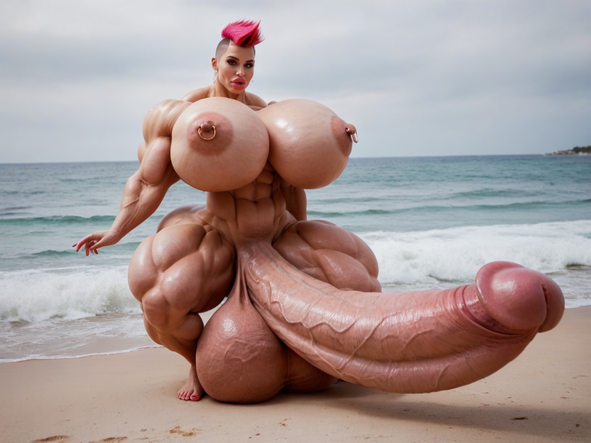 Hyper Gigantic Swollen Bimbo Lips, Hyper Bimbo, Small Breasts Shemale AI Porn