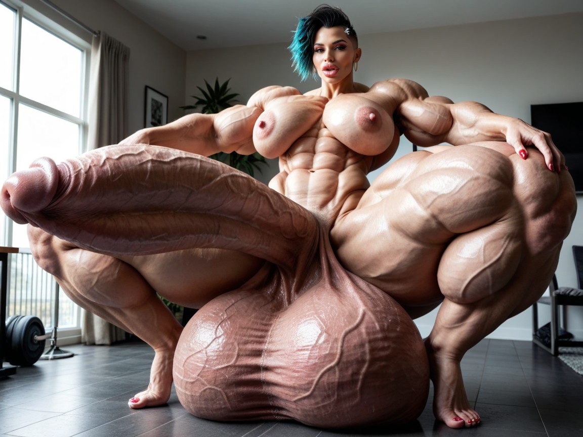 Hyper Gigantic Massive Biceps, Extremely Muscular, Small Breasts Shemale AI Porn
