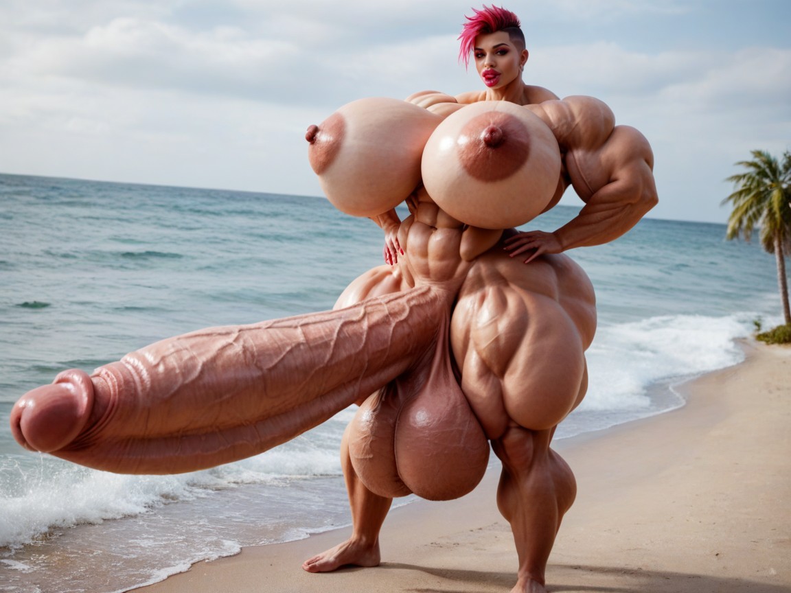 Hyper Enormous Massive Penis, Hyper Gigantic Lips, Hyper Gigantic Massive Abs Shemale AI Porn