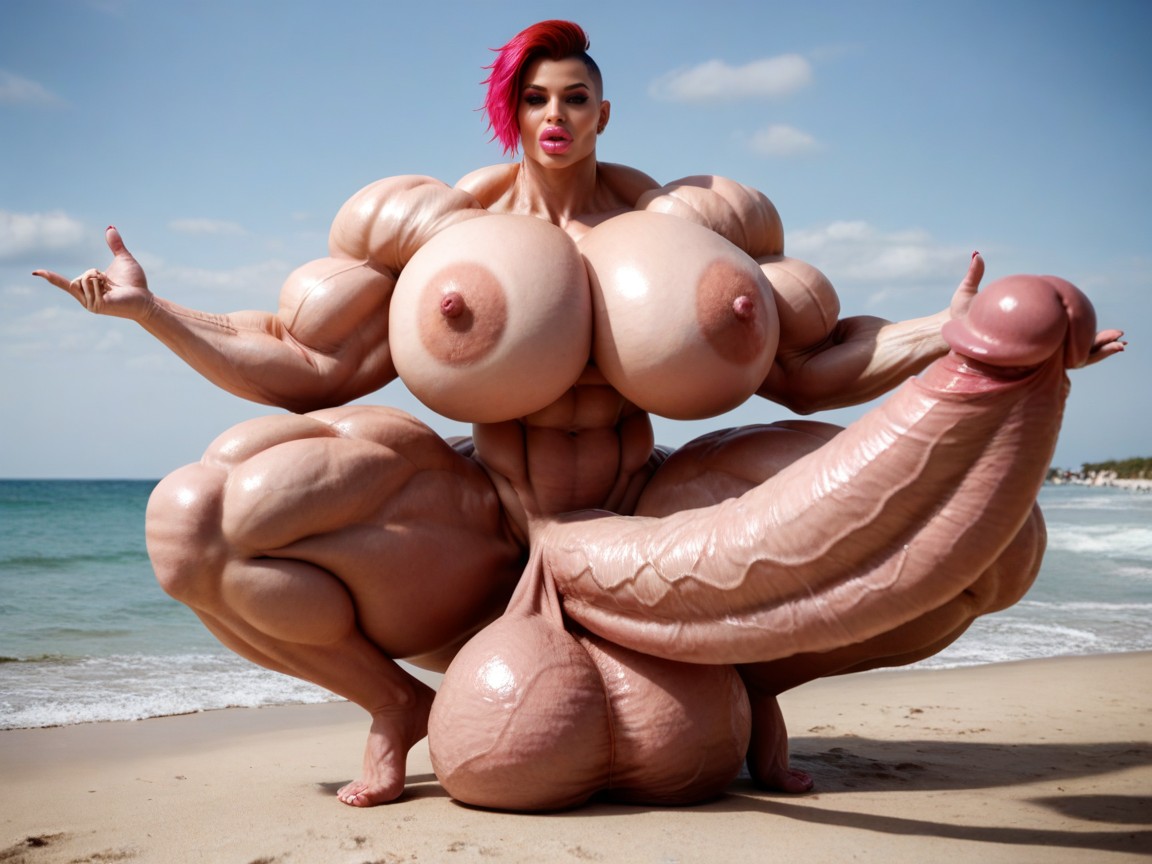 Buzzcut Hair, Huge Veins Penis, Penis The Size Of The Beach Shemale AI Porn