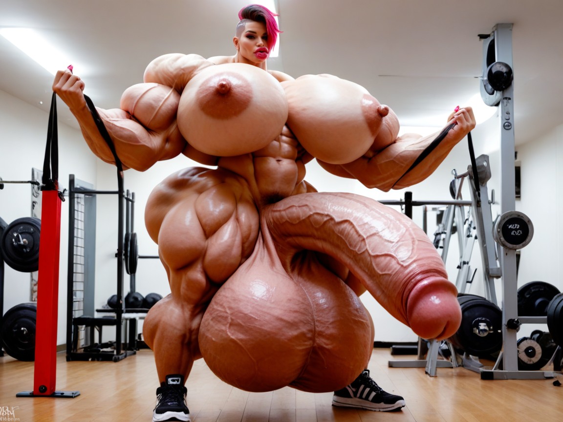Balls Are Just Too Gigantic, Naked, Hyper Gigantic Lips Shemale AI Porn