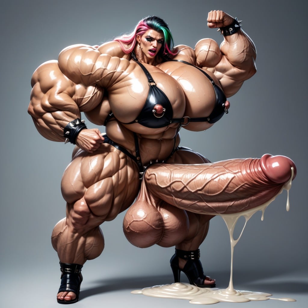 Gigantic Trapezius, Thick Muscular Neck, Slutty Makeup Shemale AI Porn