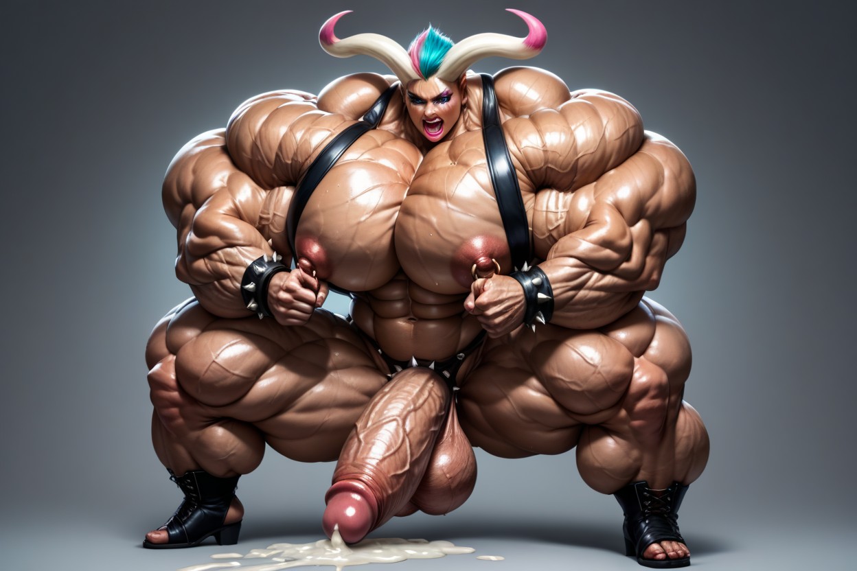 Extremely Sweaty, Over Exaggerated Muscle Mass, Hiperpene Imposiblemente Largo Porno shemale IA